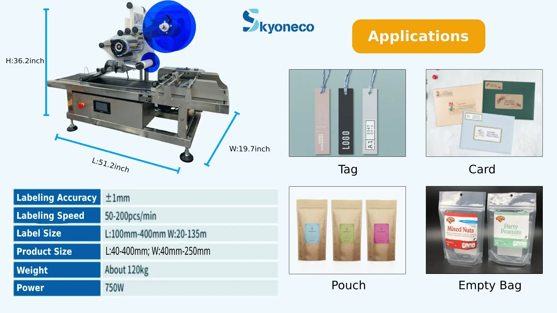 Automatic Desktop Flat Bag Pouch Labeling Machine with Page Separation Feeder Card Plane High Speed 50-200 pcs/min Skyone