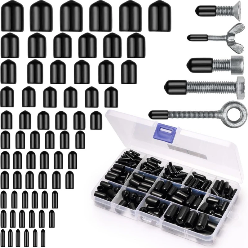 250pcs Black PVC Thread Cover Round Rubber End Caps Steel Pipe Cover Screw Thread Protectors For Screws Furniture