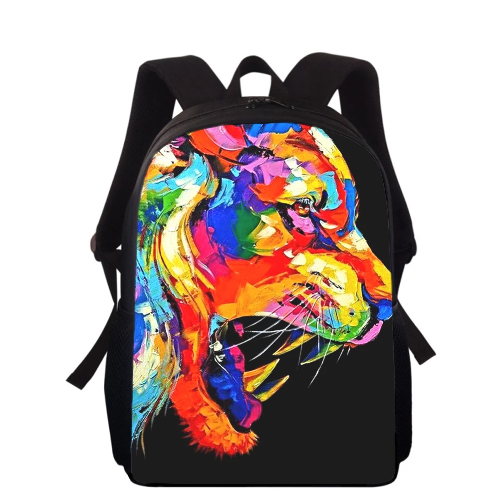 Mochila con estampado 3D De León para niños y niñas, morral con ilustración feroz de 15 pulgadas para escuela primaria, mochilas para libros