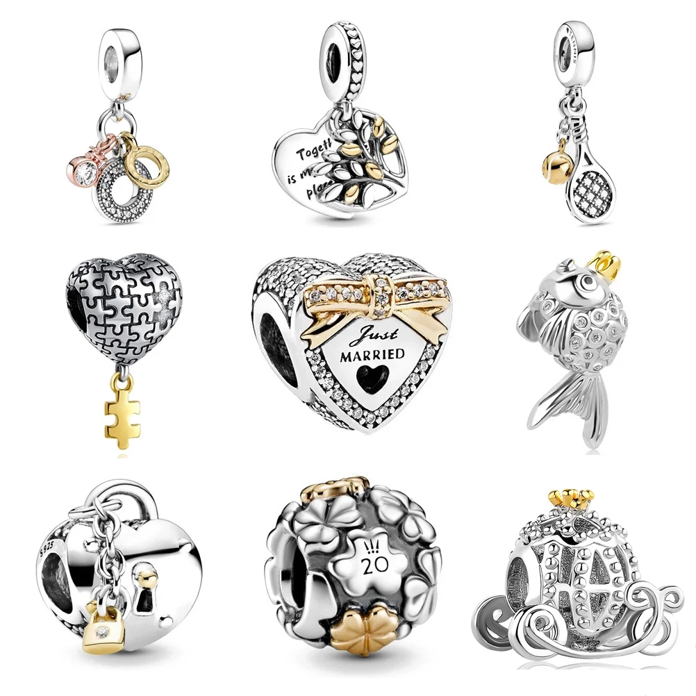 

925 Sterling Silver Two-Tone Family Tree Heart and Lock Charms Pandora DIY fine Bead Fit Original Pandora Charm Bracelet Jewelry