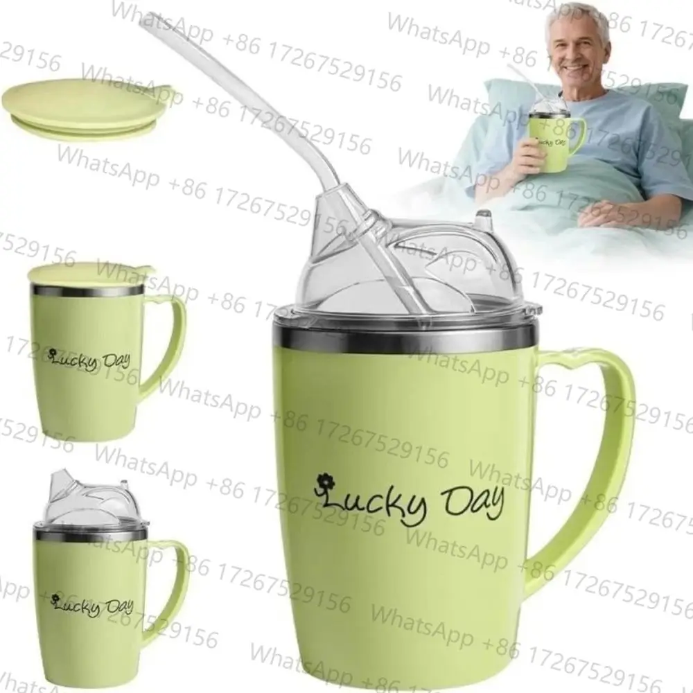 Creative 350ml Drinking Aids Sippy Cup Stainless Steel Anti Choke Straw Cup Easy-Clean Spill Proof Elderly Feeding Cup