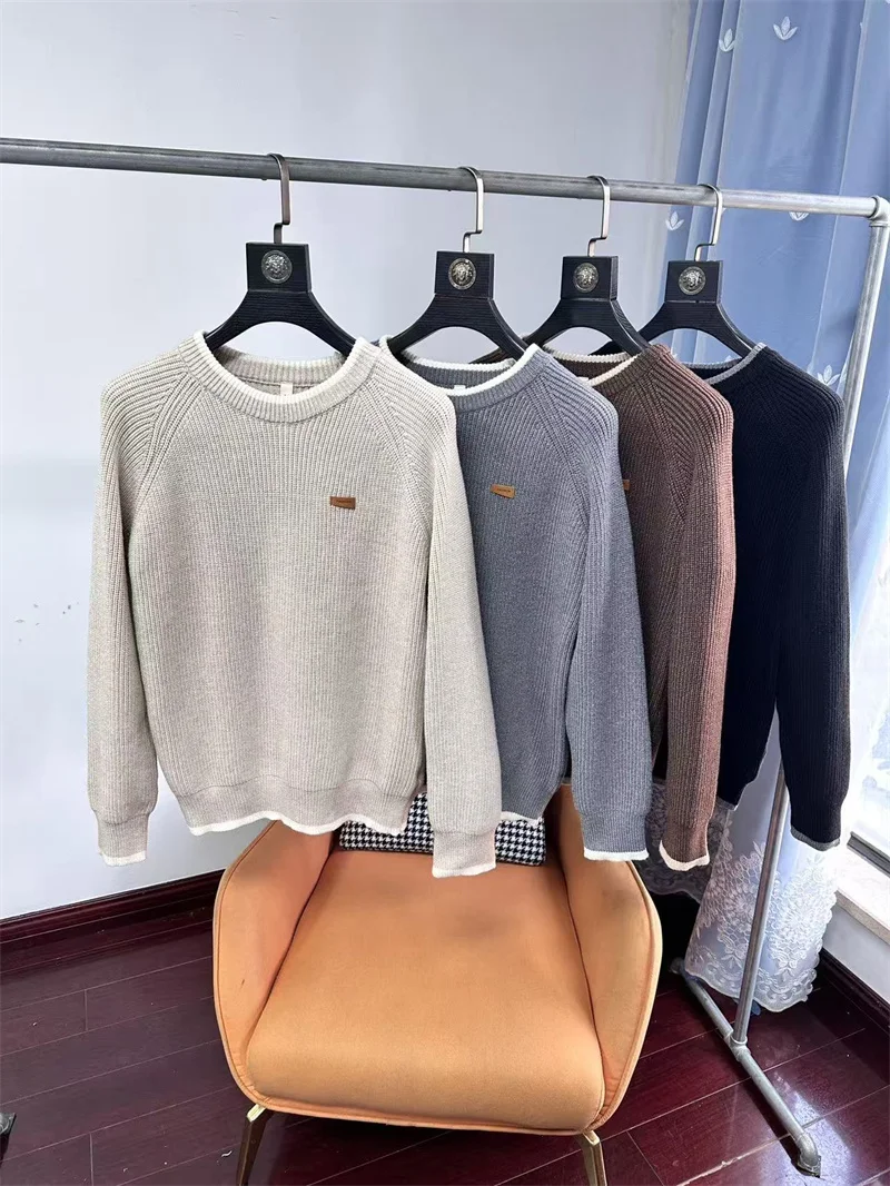 

Laid-ba Sle мужской вязаный свитер круглый Ne грубого переплетения свободная вставка на плечах осень-зима удобная мягкая текстура