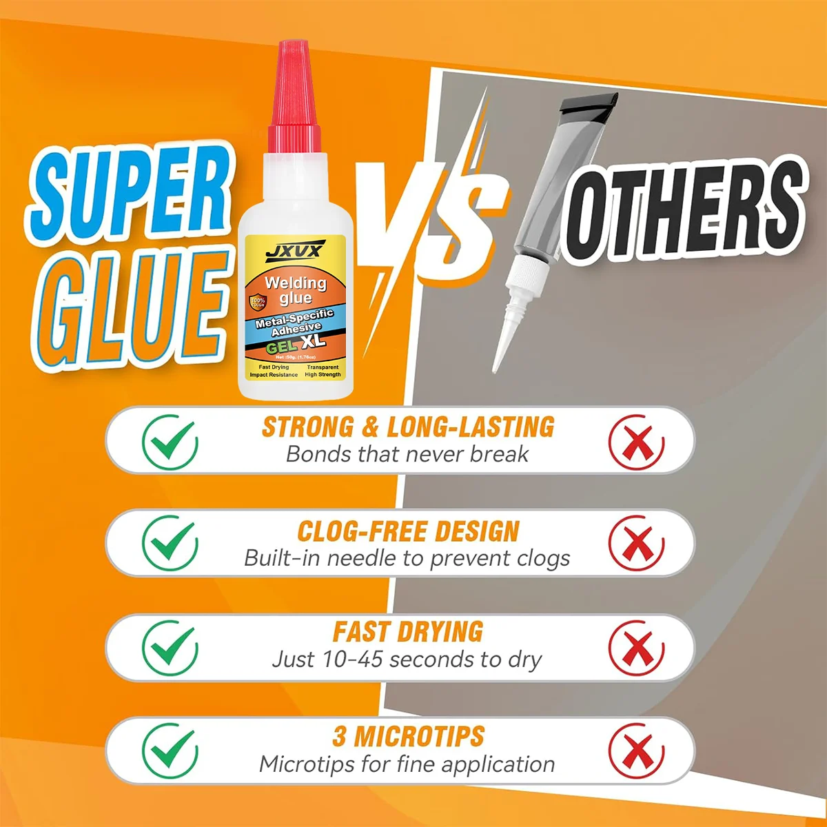 Super Glue All-Purpose Liquid 20g /35g/50g- Adhesivo CA transparente de secado rápido para metal, plástico, madera, cerámica, vidrio y reparaciones de bricolaje, el pegamento más fuerte para metal y plástico, fácil de