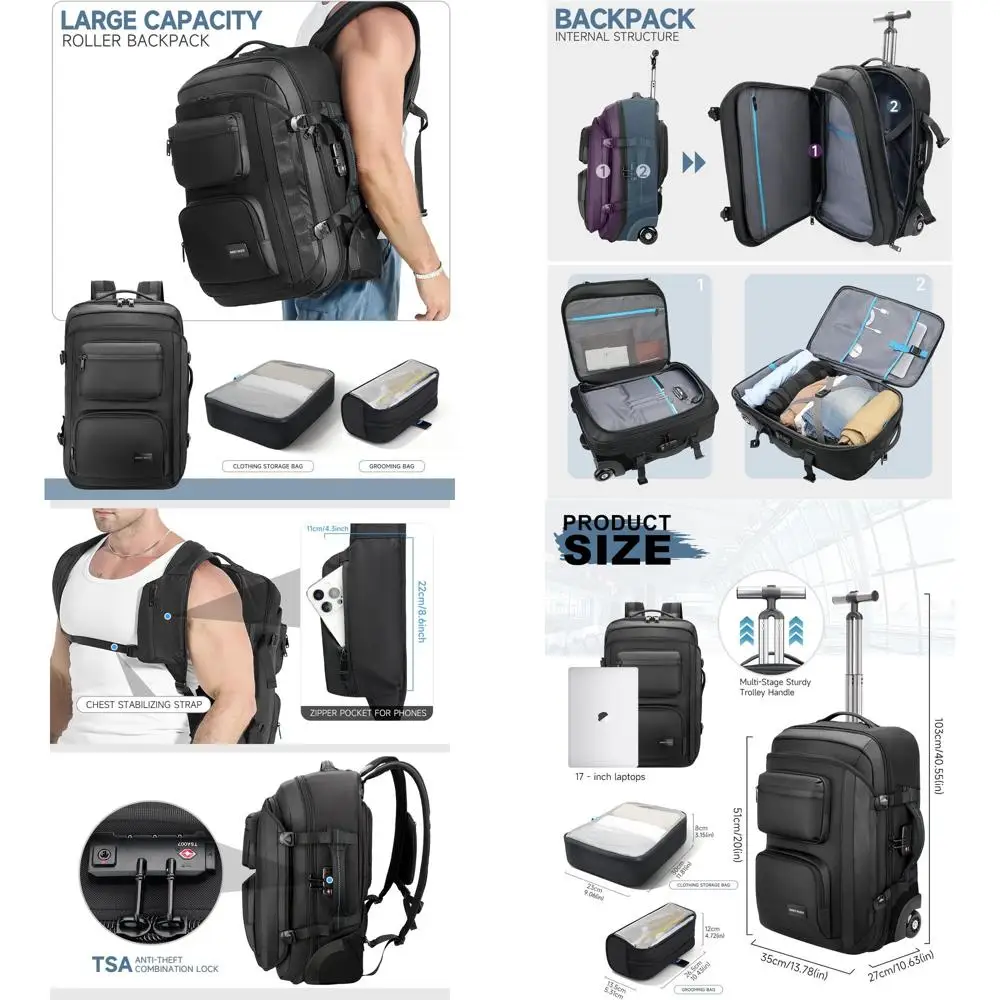 

3-Piece Luggage Set: Wheeled Suitcase with TSA Lock, Laptop Pocket, Dry-Wet Compartment, Water-Resistant for Travel