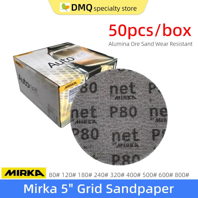 

Mirka 5-дюймовая сетчатая наждачная бумага 125 мм, круглая абразивная кожаная флокированная вакуумная сетка, сухая наждачная бумага, 80-800 грит, шлифовка автомобиля