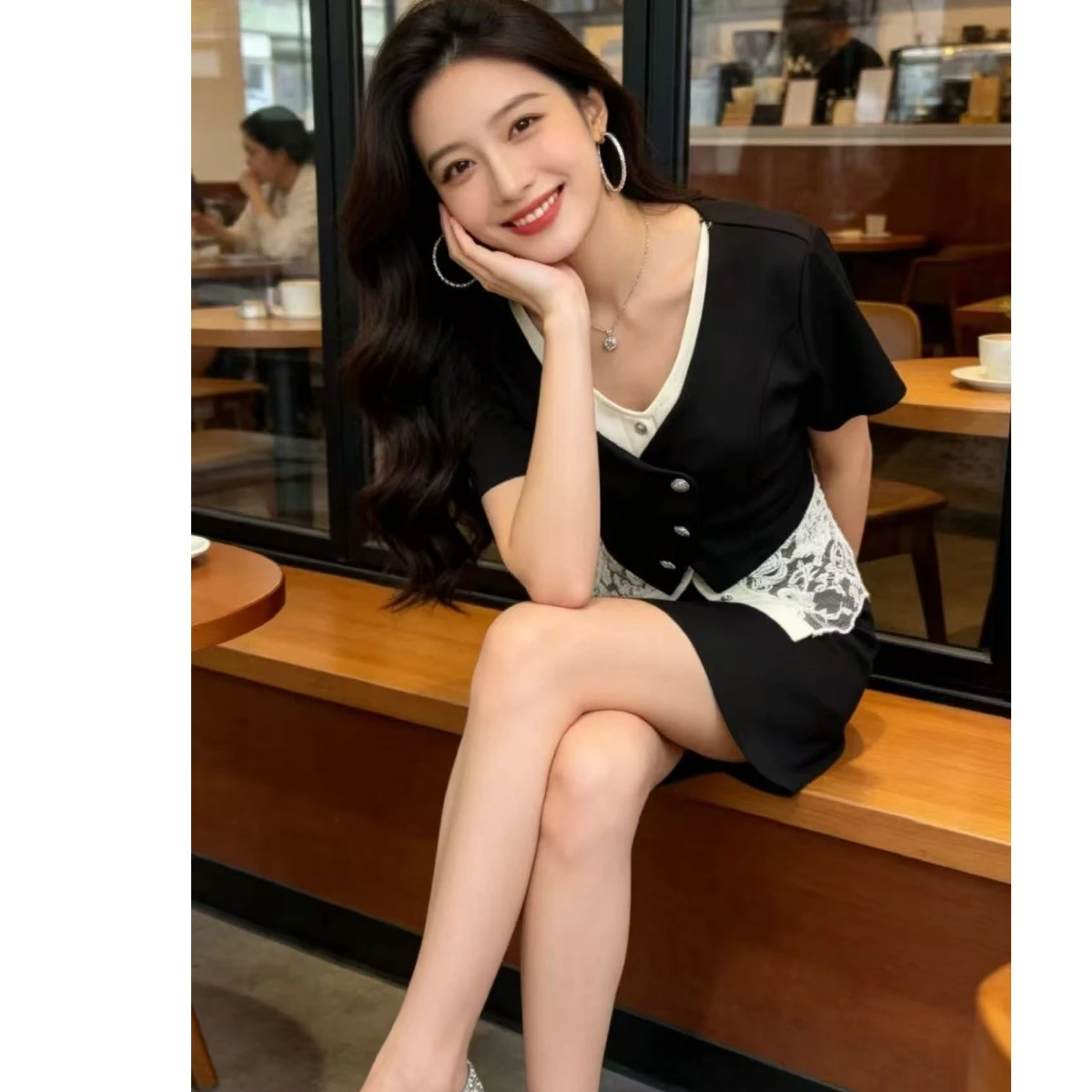 

Loose plus Size Top And Short Skirt Set Women's Summer Casual Meat Covering Slimming Two-Piece Set High Waist Nine-Piece Pants