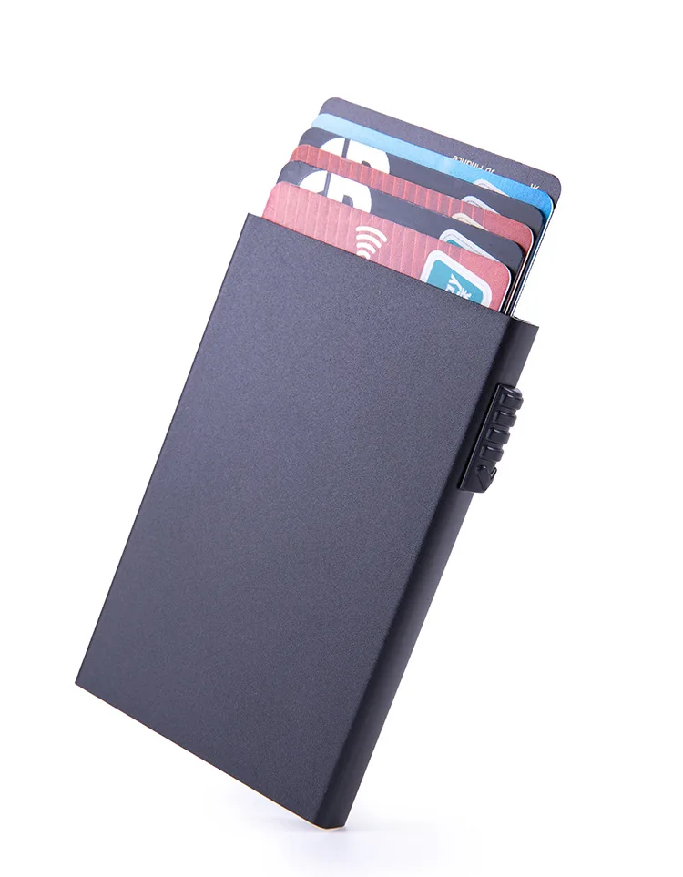 Magischer Ausweis- und Kreditkartenhalter, Smart Wallet für Damen und Herren, ID-Kartenetui, Metall, dünn, schlank, Pop-Up, Aluminium, minimalistische Geldbörse – Detail 2