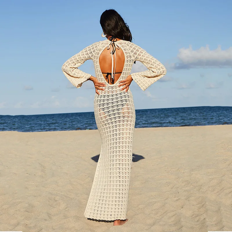 Para Praia Knitted Bikini Cover Ups 2024 Beachwear Beach Outfits for Women Beach Maxi Long Dress Sarong Women  Swimsuit Covers