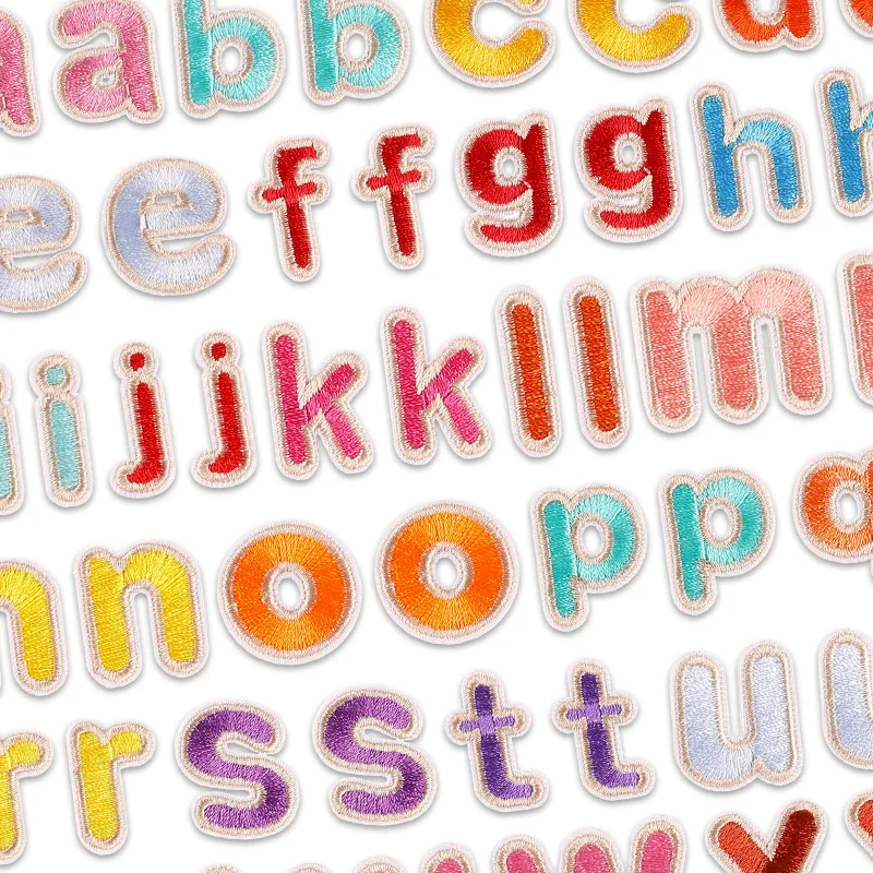 26/pcs/lot Stoffe Buchstaben Streifen Eisen auf Patch für Kleidung Kinder Baby Mini kleine nähen gestickte Alphabet Bulk Parches niedlichen Set – Detail 4