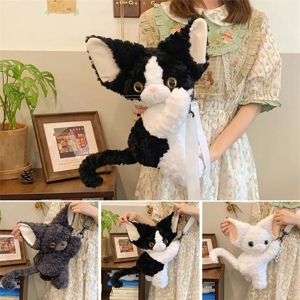 

Cute Curly Cat Plush Crossbody Bag Women Shoulder Bags Fluffy Soft Bag Cartoon Stuffed Animals Bags Purse Bag Kawaii Gift