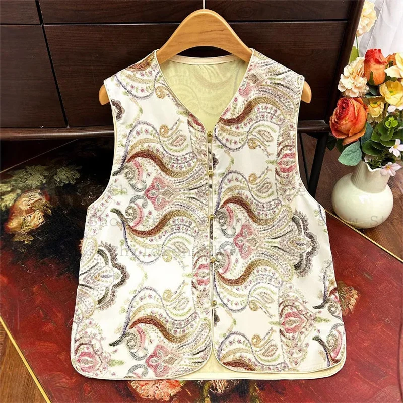 

Топ Hanfu с цветочной вышивкой, женские топы Qipao, новая куртка без рукавов Hanfu в китайском стиле, традиционные рубашки на бретелях с воротником-стойкой