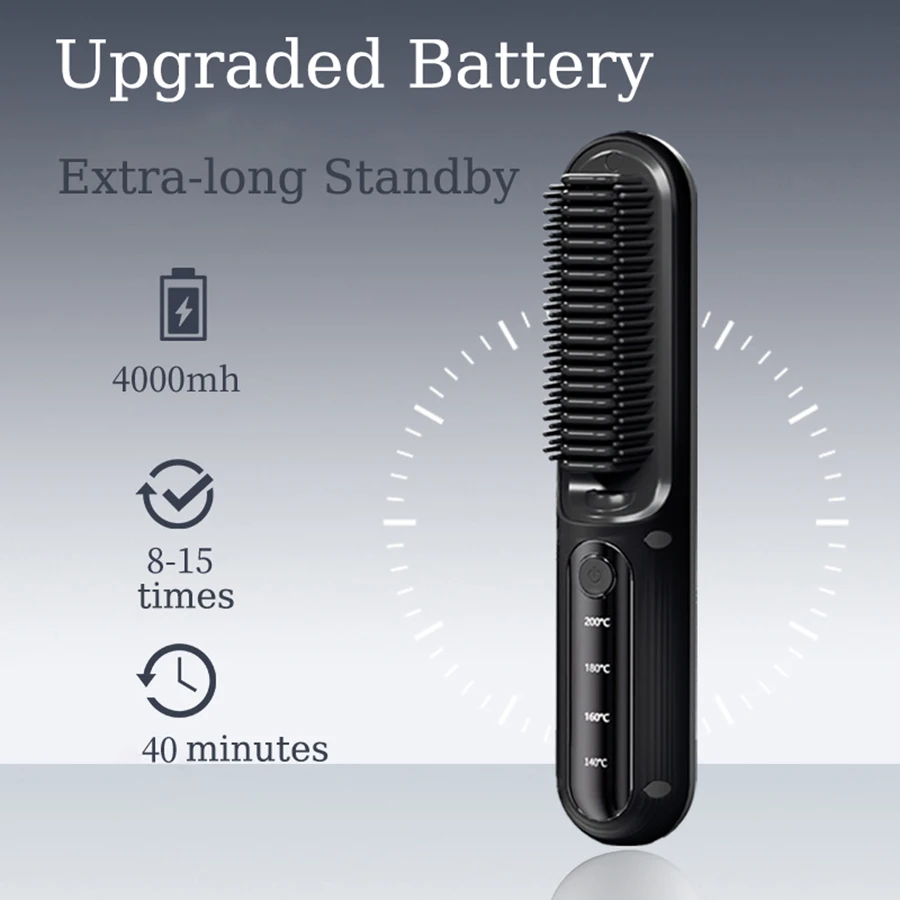 Smart Library Portable Usb Rechargeable Cordless Negative Ion Electric Heated Mini Hair Straightener Brush With Led Screen
