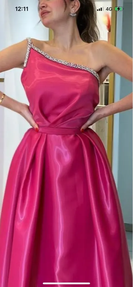 Vestidos de Noche de satén fucsia fruncidos, traje largo con diamantes de imitación, un hombro, fiesta Formal, graduación, ocasión especial, 2023