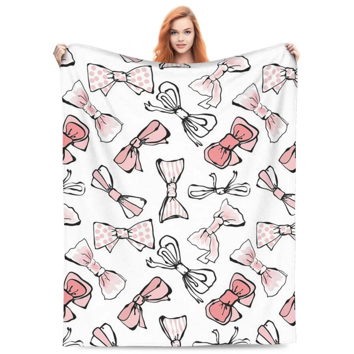Various Pink Colorful Bow Tie Pattern Blanket Fleece Sofa Throw Blanket Multi-function for Bedroom Outdoor Throws Bedspread