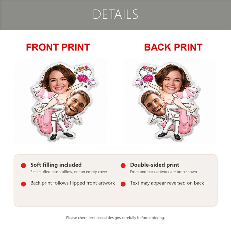 Custom Personalized Couple Photo Shaped Pillow, Funny Wedding Outfit Face Decorative Cushion, Unique Home Decor Accent for Sofa