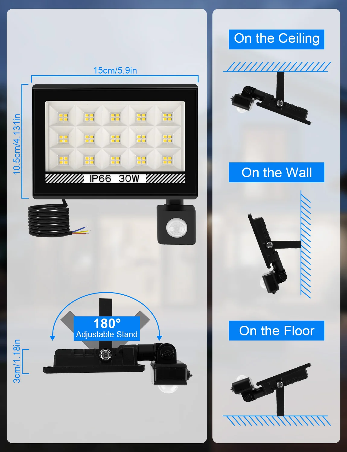 30W/60W/100W LED PIR Motion Sensor Floodlight Outdoor Wall Light IP66 Waterproof LED Spotlight For Garden Outdoor Street Light