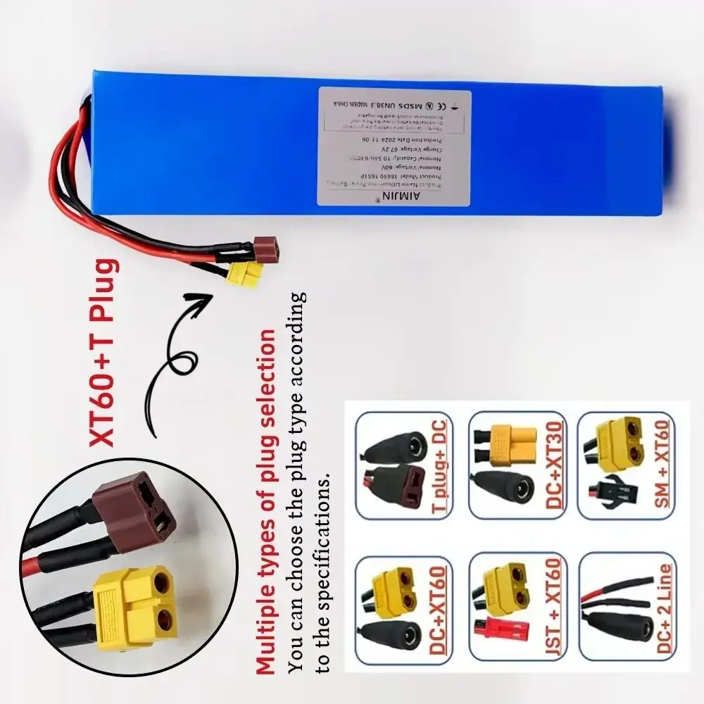 

60V 10500mAh 16S3P Lithium Battery Pack 18650 battery With BMS 800-1200W High-power Motor For 67.2V Electric Scooter