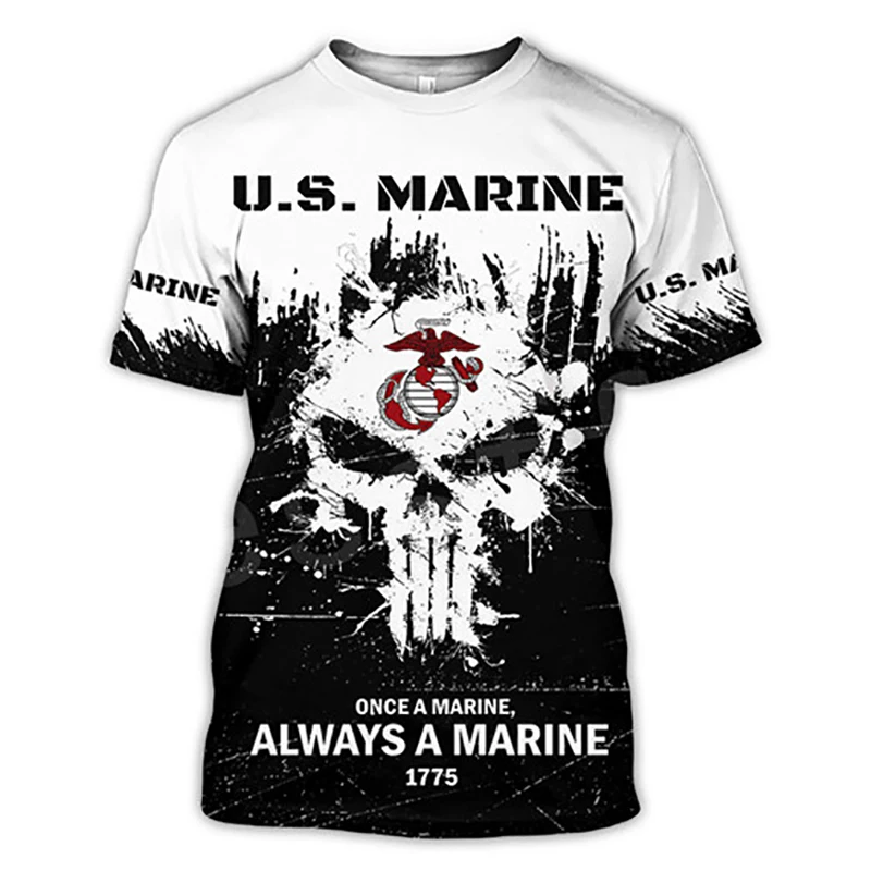 2023 American 3D Printing Top Fashion Veteran Short Sleeve O-Neck T-shirt Skull Pattern Plus Size Camo T-shirt Men's Large Casua