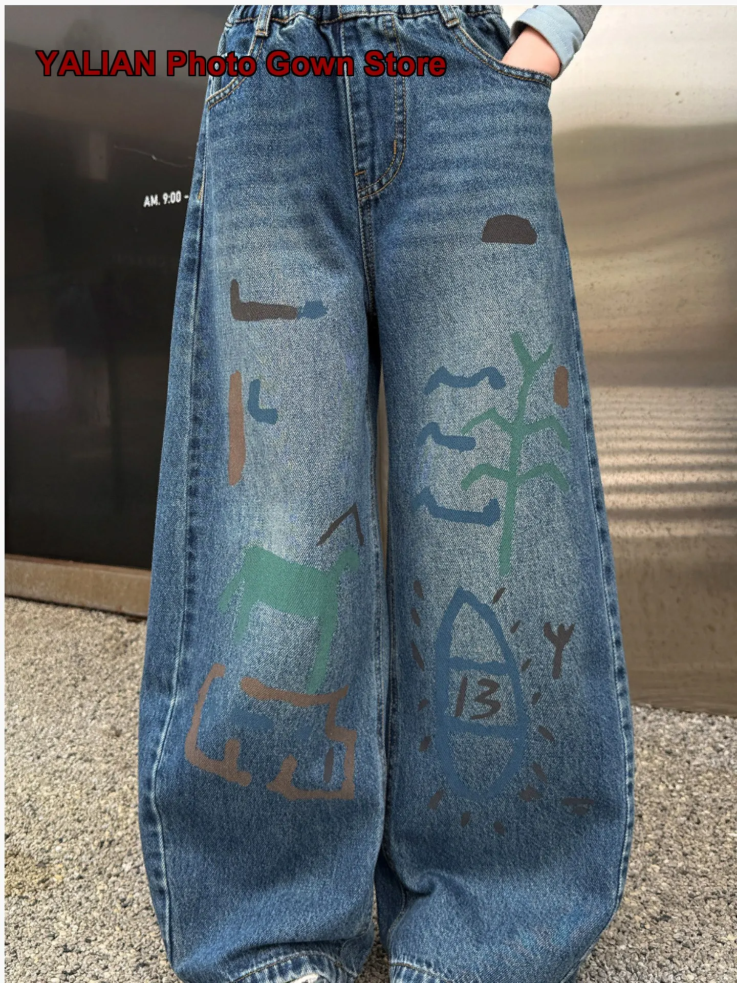 Girls Graffiti Outwear Kids Autumn Loose Wide Leg Casual Older Kids