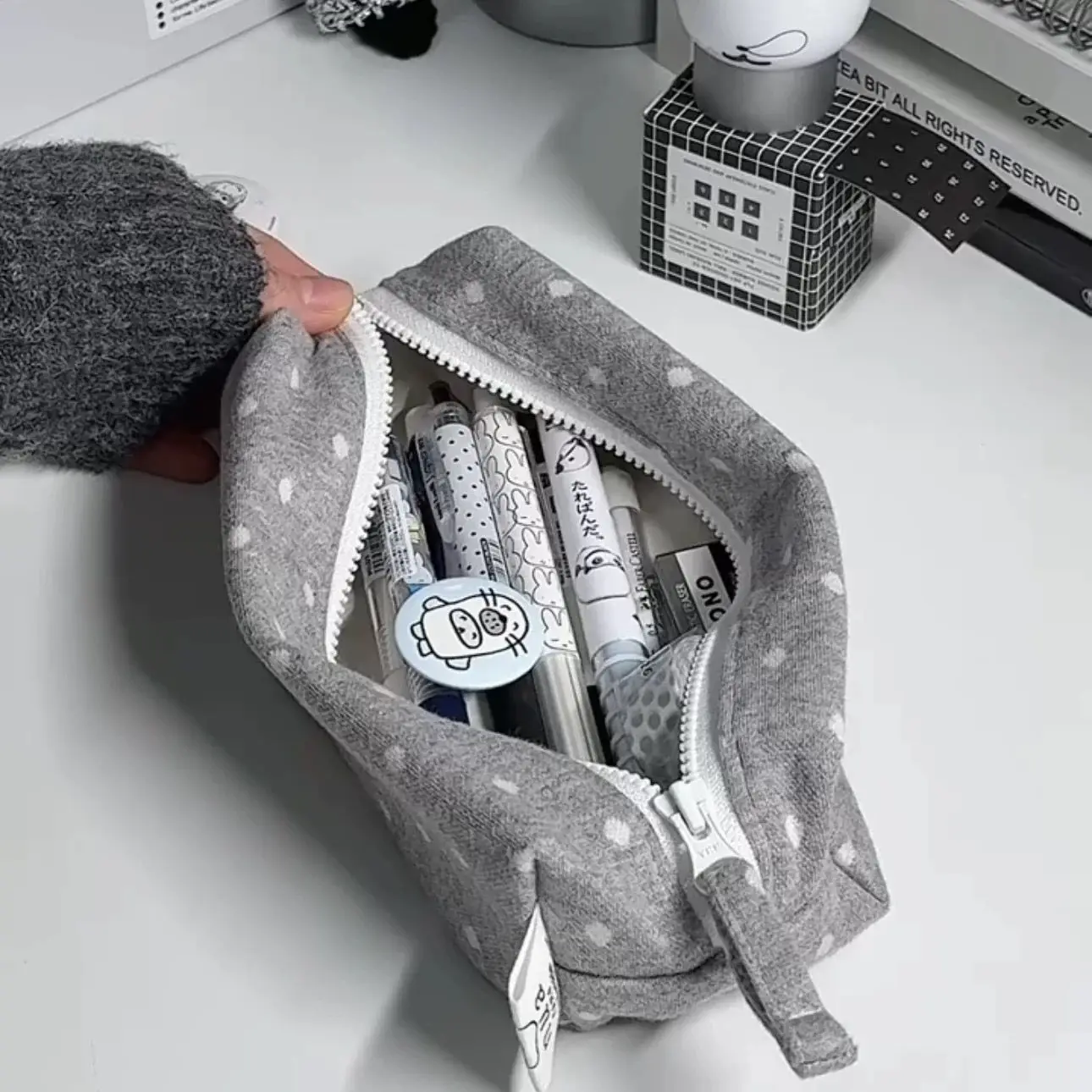 Große Kapazität, gepunktete Aufbewahrungstasche für Schreibwaren, Reise-Kosmetiktasche, einfacher koreanischer Stil, Organizer für Studentenbedarf, Canvas-Tasche