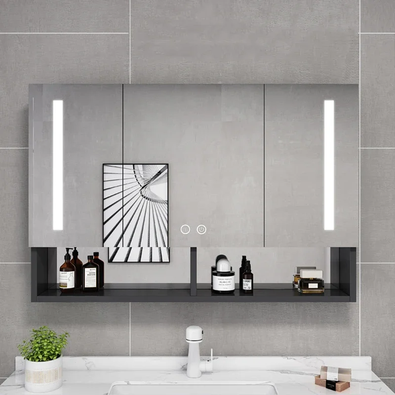 Białe zestawy toaletkowe Szafki Led Lights Otwarty styl Przechowywanie Sypialnia Szafki łazienkowe Nordic Aesthetic Mobili Da Bagno Furniture