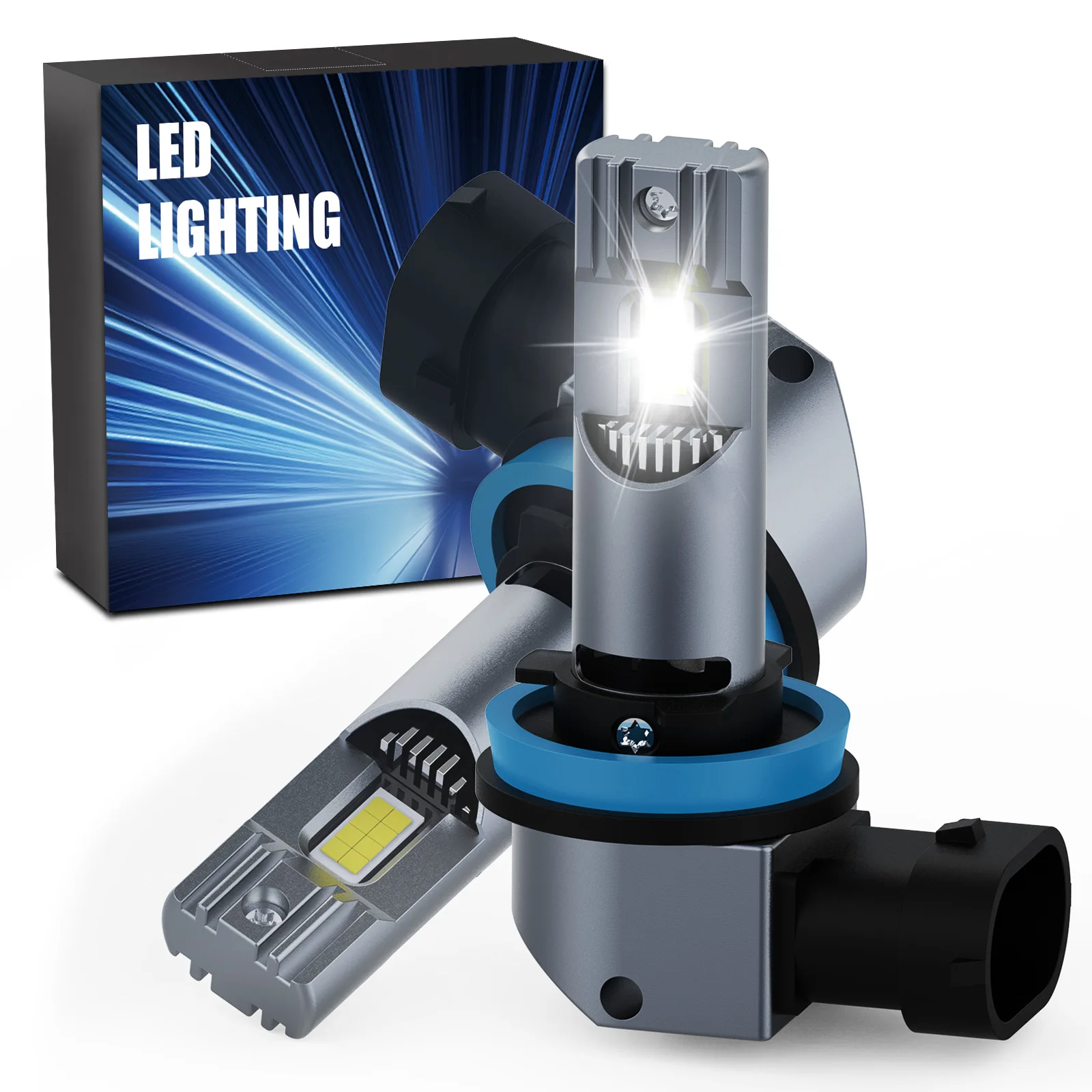 

2Pcs H11 LED Headlight Bulbs 24000LM Mini 600% Brighter Wireless Fanless Car Bulb Kit High Low Beam Halogen Replace Non-polarity