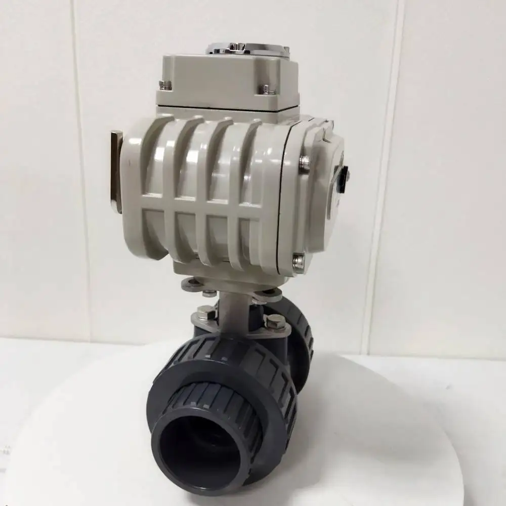 DN15 ~ DN100 صمام كروي بلاستيكي كهربائي عالي الحرارة بمحركات CPVC/PVDF صمام كروي الاتحاد الحقيقي لمعالجة المواد الكيميائية والمياه #5