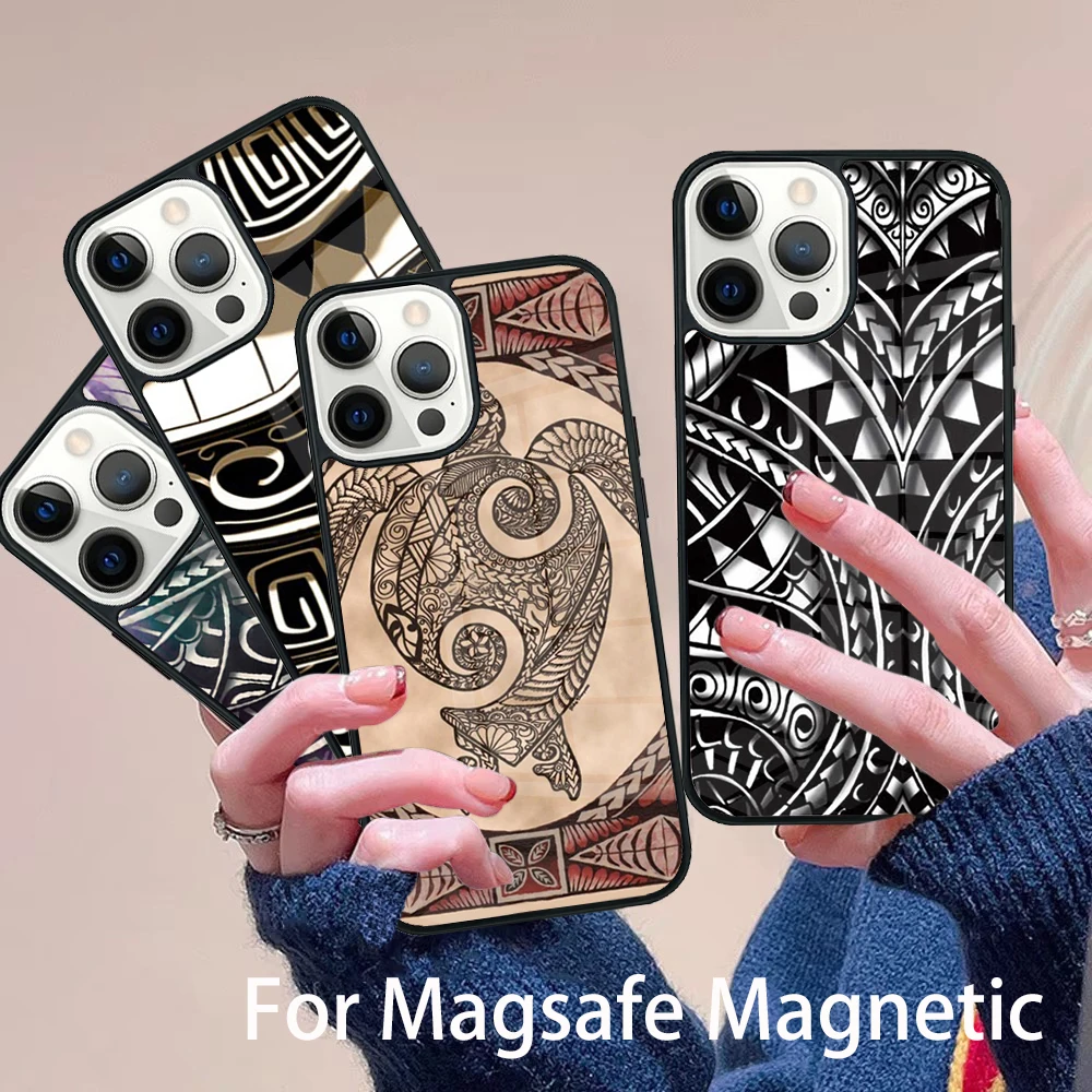 

Maori Tribal Samoan Polynesian Phone Case Magesafe Magnetic Wireless Charge Cover For IPhone 16 11 12 13 14 15 Pro Max Plus Mini