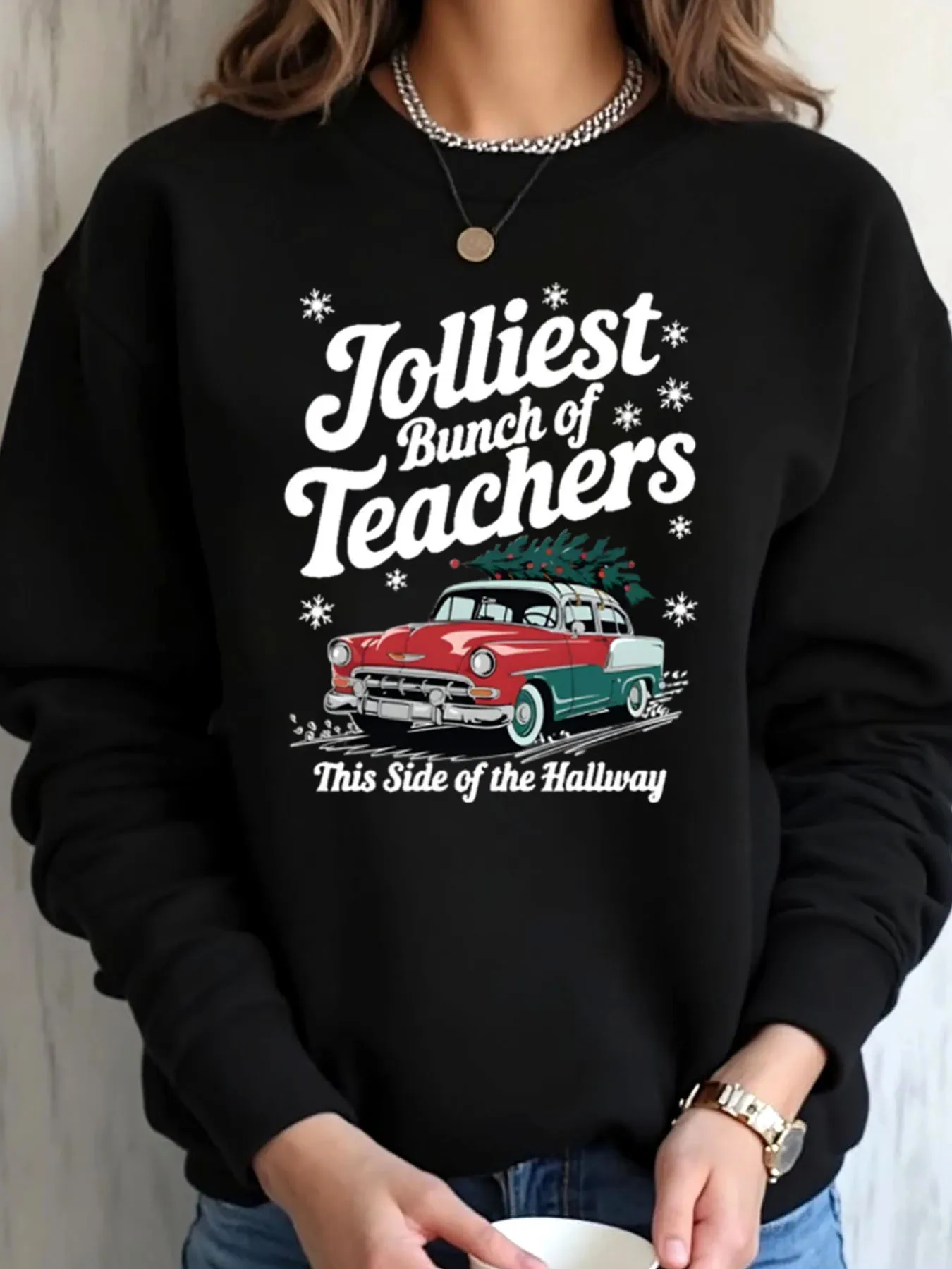 

Женская толстовка большого размера, рождественская винтажная одежда для учителей автомобилей, праздничная верхняя одежда с принтом