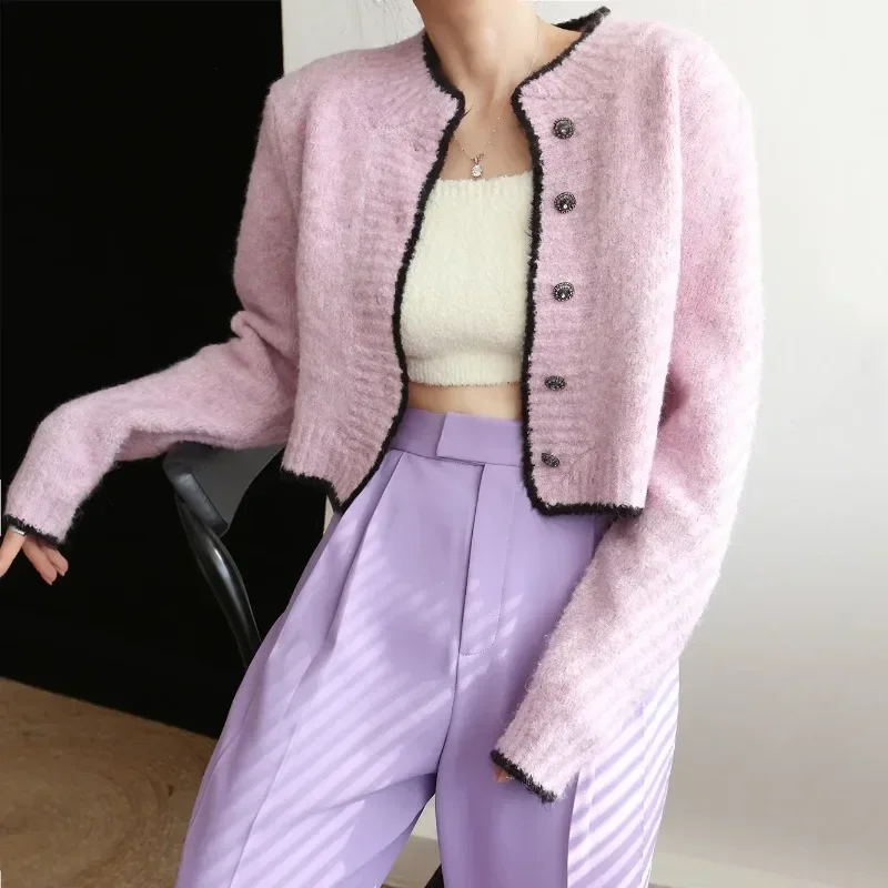 French Style Short Cardigan Sweaters Solid Color Cardigans Single Breasted Long Sleeved Knitted Jackets Autumn and Winter 2023