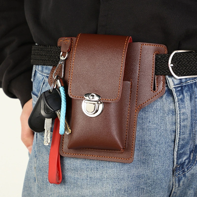 Men Vintage Leather Waist Bag Phone Pouch Sport Belt Hip Belt Hook Loop Holster Wallet Carry Case Purse