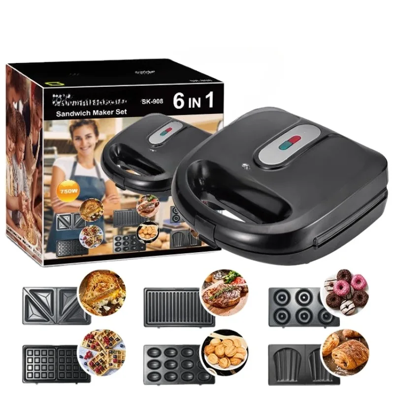 

Detachable 6 In 1 Multifunction Electric Sandwich Breakfast Maker With Detachable Donut Machine Mini Double Side Heating