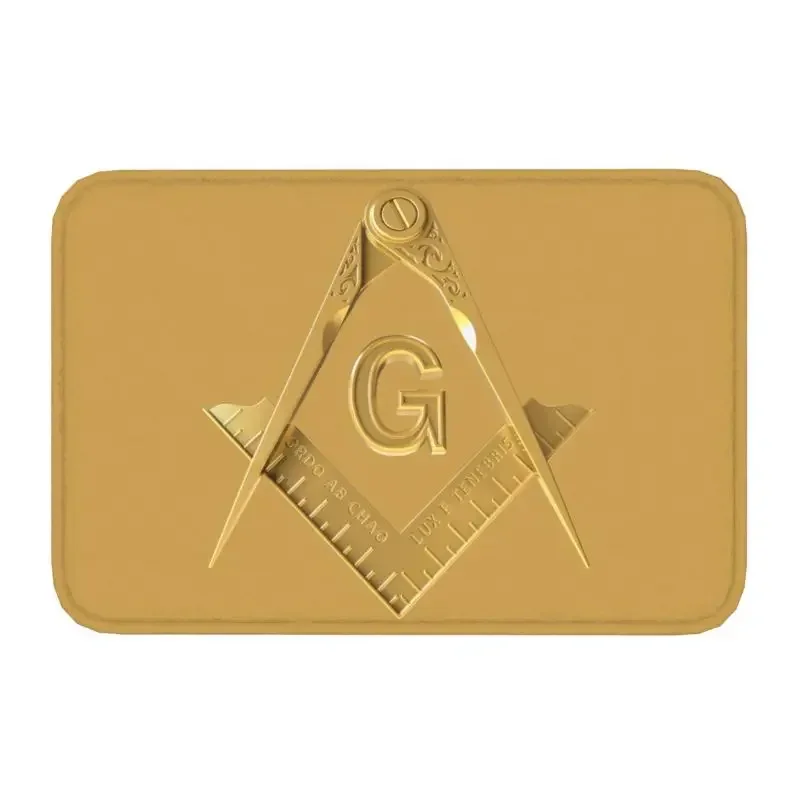 Gold Freemason Logo Floor Door Bath Kitchen Mat Anti-Slip Outdoor Masonic Mason Doormat Garage Entrance Rug Carpet Footpad