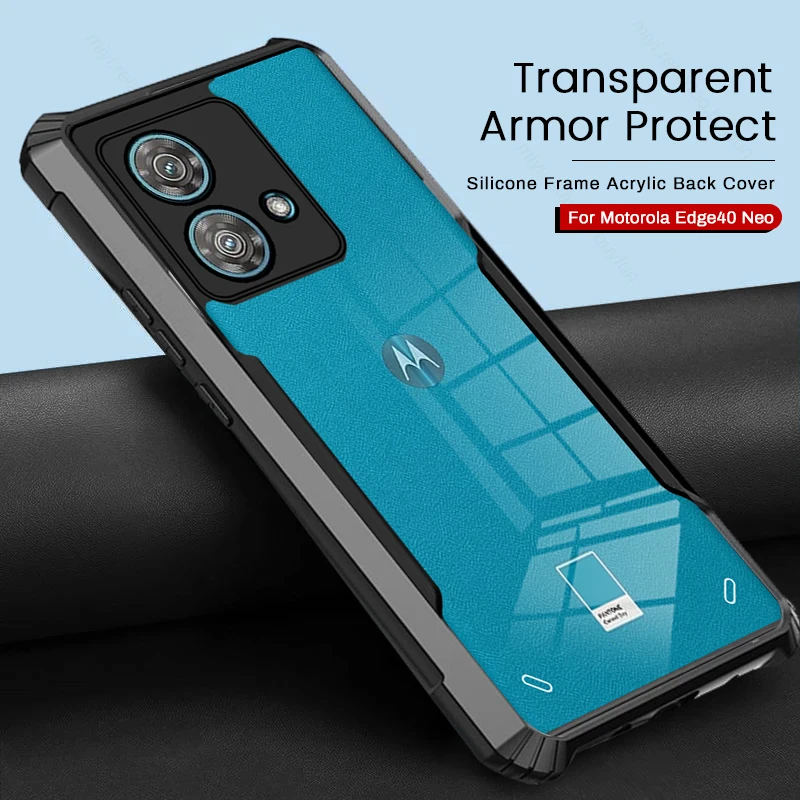 For Motorola Edge 40 Neo 5G Case Clear Acrylic TPU Soft Frame Back Cover Moto Edge40Neo Edge40 Neo 40Neo Armor Shockproof Coque