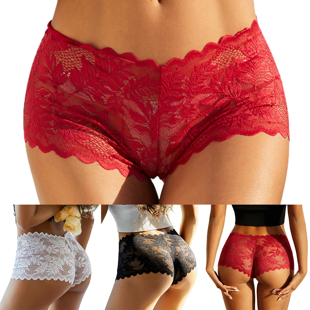 Mulheres sexy triângulo shorts sheer renda shorts lingerie boxer briefs floral calcinha roupa interior ultra-fino calcinha de cor sólida