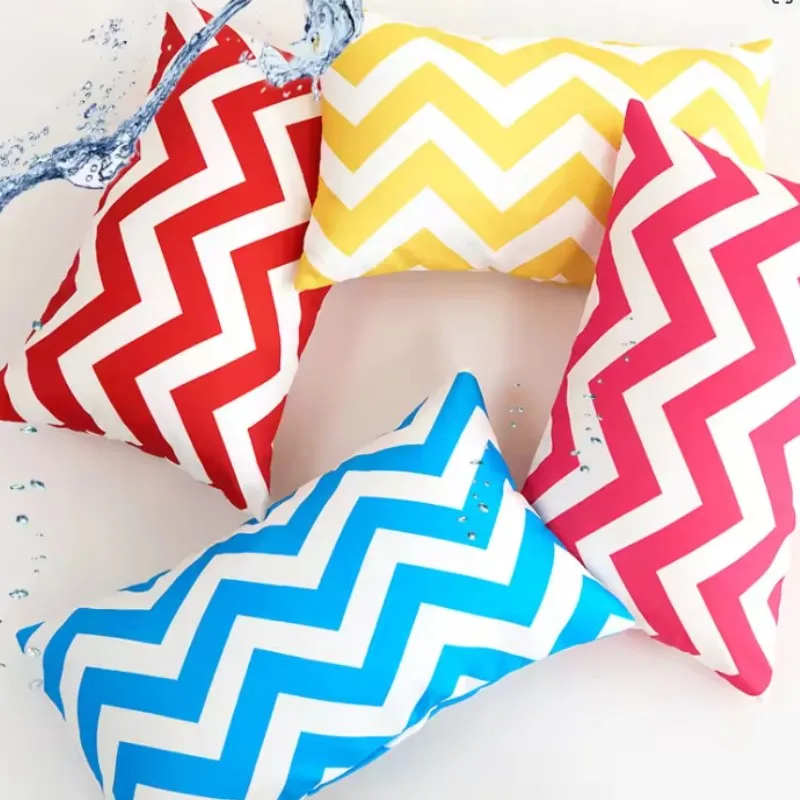 Blue Waterproof Outdoor Cushion Cover Striped Wave Design Durable 30x50cm 45x45cm Modern Home Decoration Christmas Pillow Case