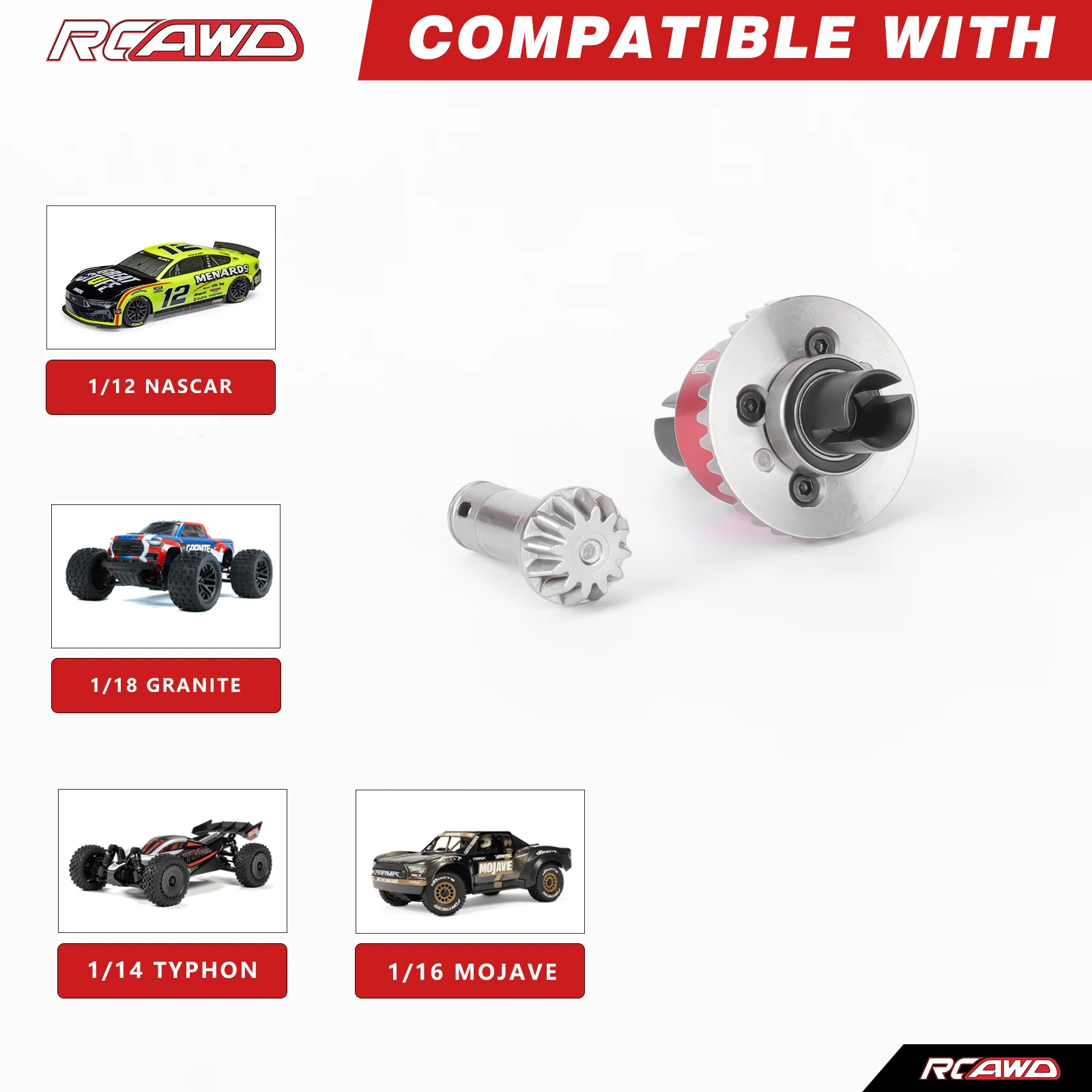 

Масляный передний дифференциал RCAWD 30T и входной шестерня 12T для ARRMA Typhon Granite Mojave Grom 0,8Mod 3000cSt Набор масляных дифференциалов