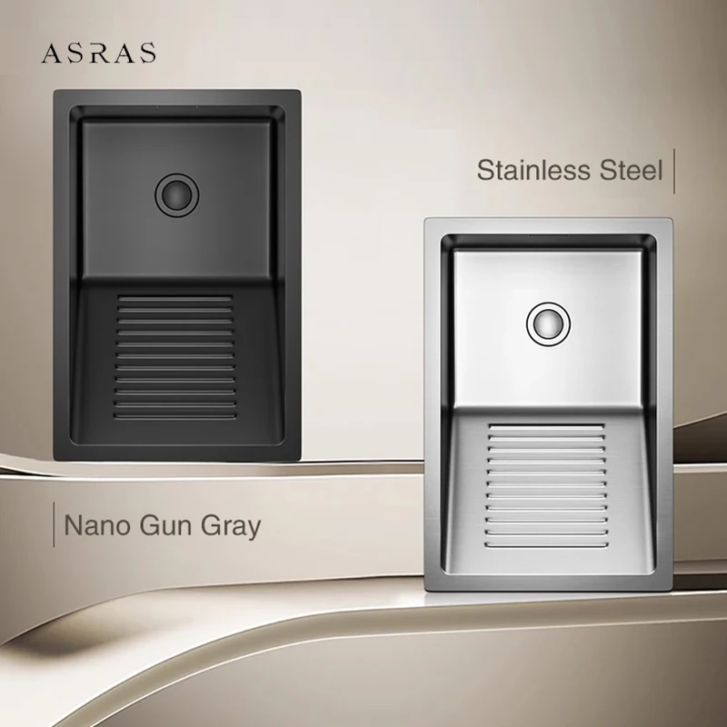 ASRAS Nanometre SUS 304 Stainless Steel Handmade Washboard Mini Sinks 220mm Depth Balcony Wash Basin Sinks