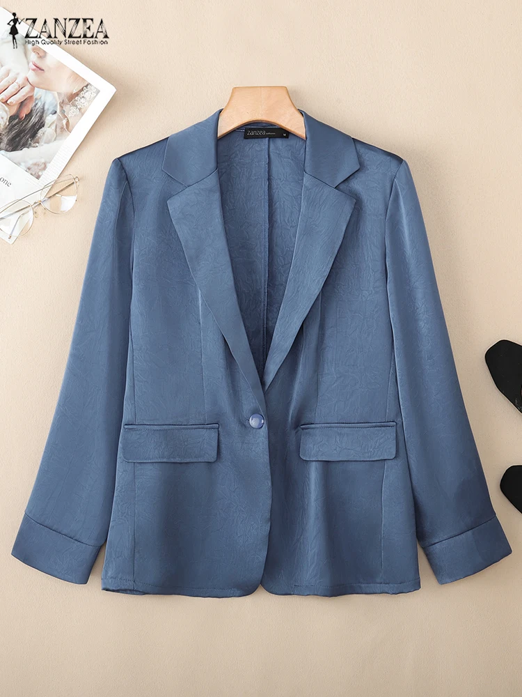 

ZANZEA женский осенний легкий пиджак 2025, однотонный текстурированный костюм с зубчатыми лацканами и длинными рукавами, пальто, элегантный офисный костюм для поездок на работу