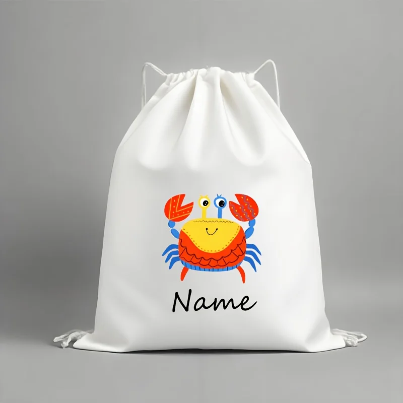 Cartoon Crab Pattern Drawstring Bag Large Capacity for Casual Simple Storage Convenient Carry on Bag Travel Suitable Travel