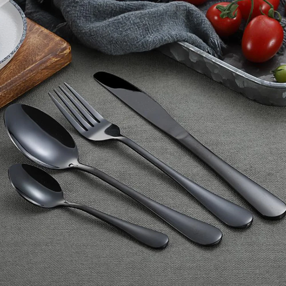 Black Color Stainless Steel Spoons Forks Knives Flatware Set Plated Tableware Sets Dinnerware Coffee Teaspoons