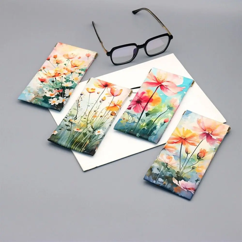 Portable Faux Leather Glasses Case Waterproof Eyewear Accessories Eyeglass Pouch Floral Pattern Travel Storage Bag Glasses