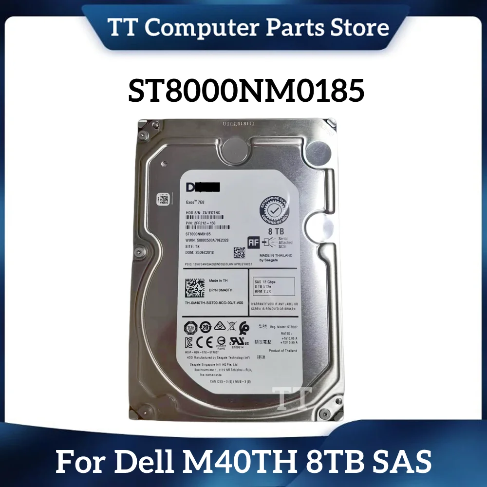 

TT For Dell 8T ST8000NM0185 M40TH 8TB SAS 3.5-inch 7.2K 12G Server Hard Disk Fast Ship