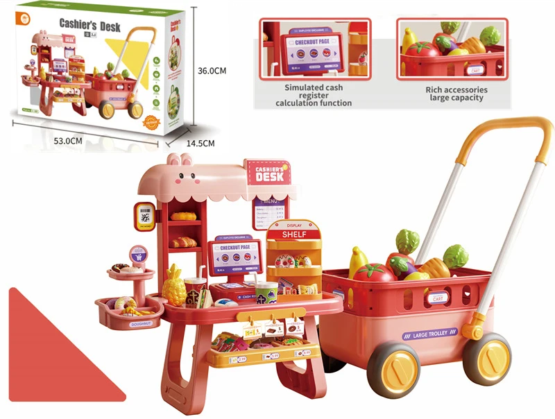 Carro de compras de frutas de supermercado de simulación, juego de casa de juegos con comida, carrito para niños, juego de juguetes educativos para niños, regalos para chico