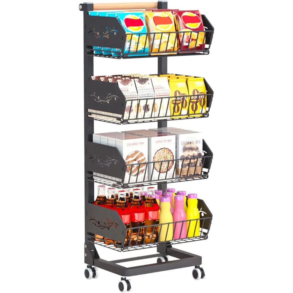 

Heavy 4-Tier Snack Cart with Wheels ，Rolling Pantry Floor Organizers ，Upgraded Wider and Thicker, Kitchen Fruit Basket Stand and