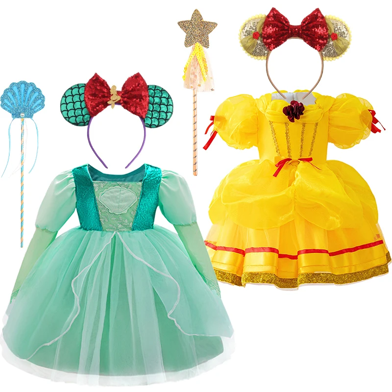 Christmas Toddler Girl Fairy Princess Snow White Belle Mermaid Dress Halloween Newborn Baby Birthday Party Masquerade Costume