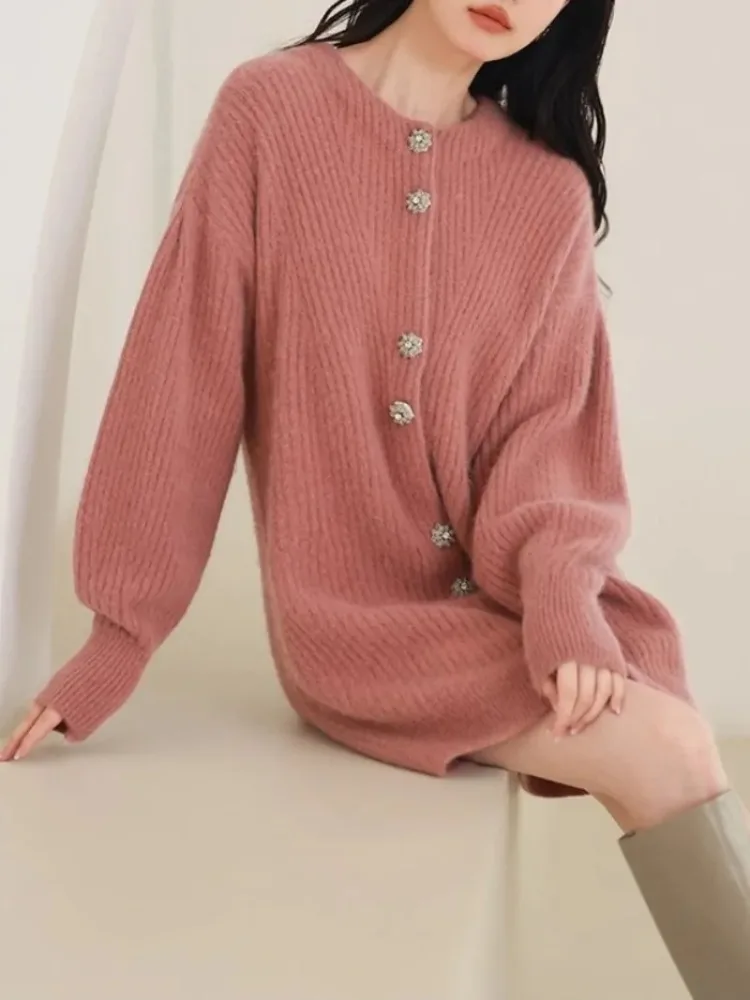 Long Sleeve Exqusite Women Clothing Femme O-neck Sweater Dress Fall Winter Cardigans Button Ropa Mujer Loose Knitwears Tops