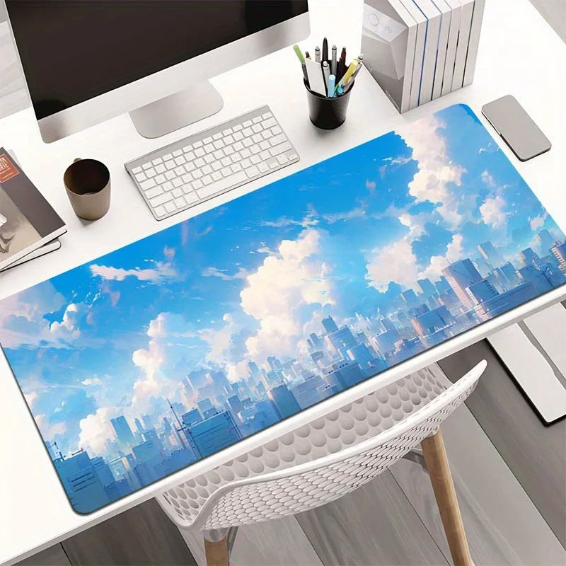 Anime City Sky Clouds Extra Large Desk Mat Non-Slip Rubber Gaming Mouse Pad for Office and Home