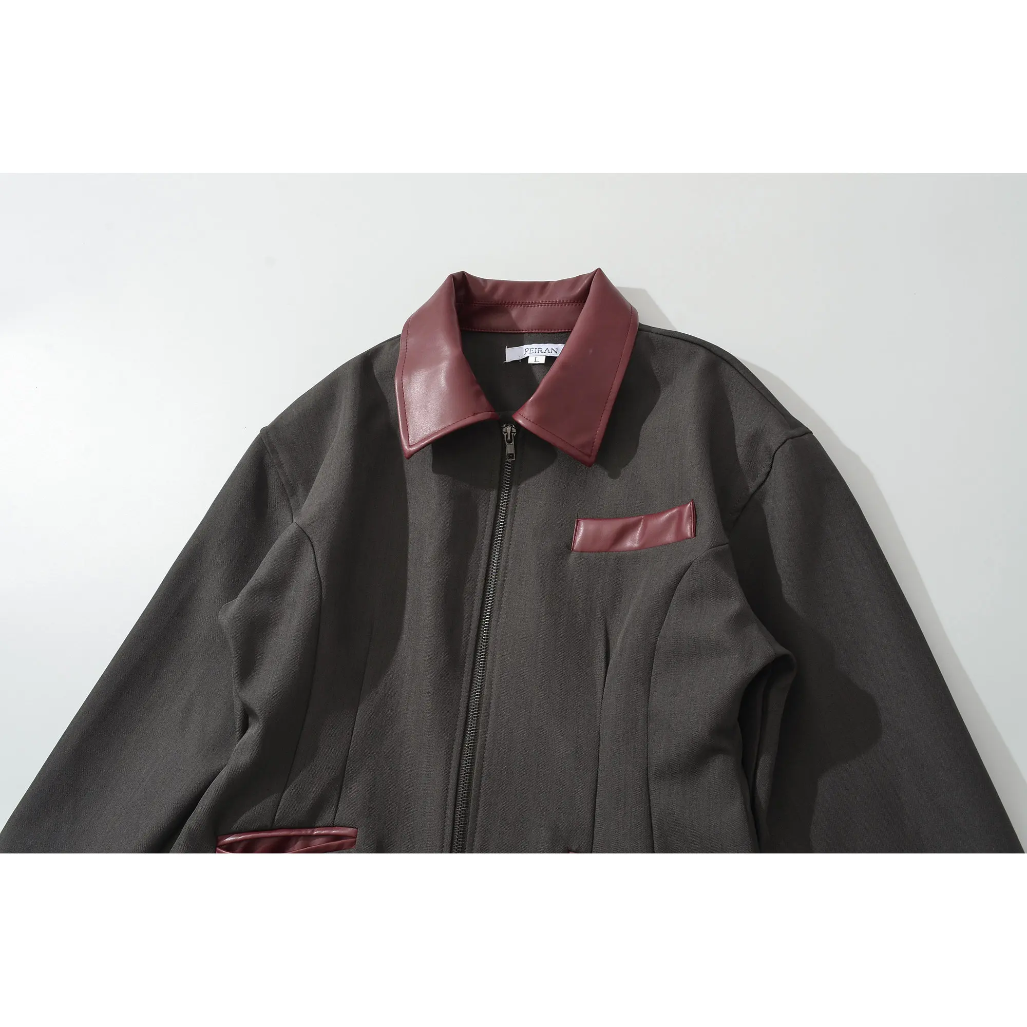 Jaqueta Slim Fit com Detalhes em Couro para Mulheres, Nova Chegada de Outono, Roupas Femininas ZR