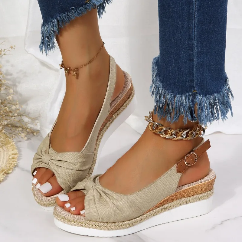 Women's Peep Toe Wedge Sandals Summer Lightweight Casual Platform Sandals Woman Non Slip Espadrilles Gladiator Shoes Plus Size43